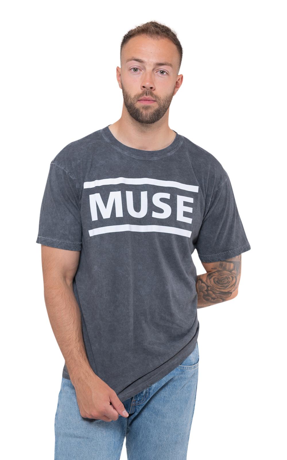 Muse T Shirt Band Logo Official Mens Dye Wash Black