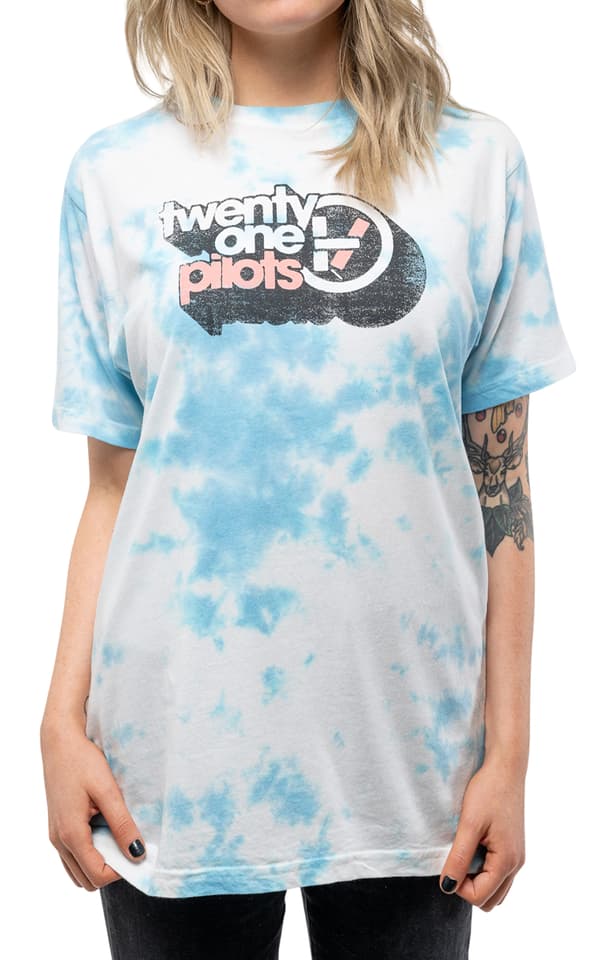 Twenty One Pilots T Shirt Vintage Block Holiday Band Logo Unisex Blue Dip Dye