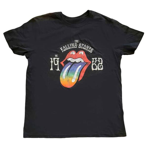 The Rolling Stones T Shirt Sixty Rainbow Tongue 1962 Official Unisex Black Black S