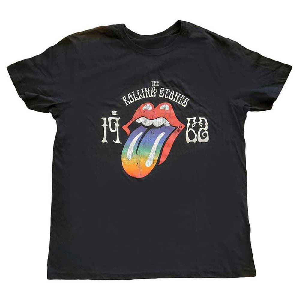 The Rolling Stones T Shirt Sixty Rainbow Tongue 1962 Official Mens Black