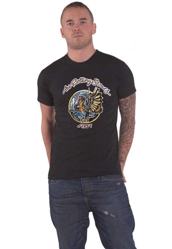 The Rolling Stones T Shirt Sixty Dragon Globe Logo Official Mens Black