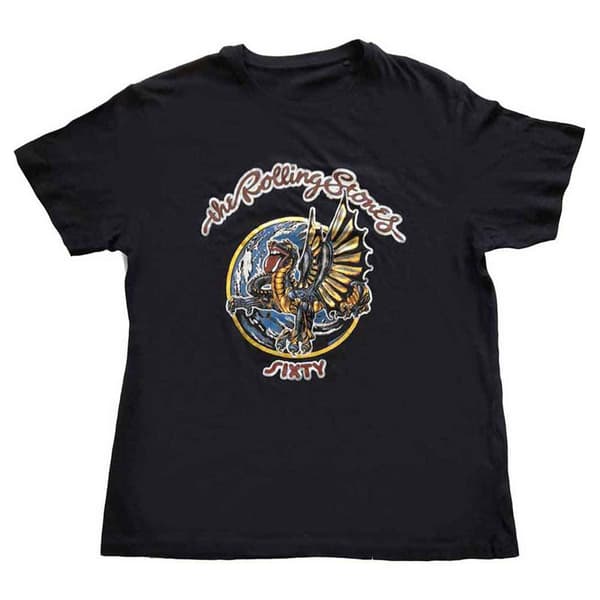 The Rolling Stones T Shirt Sixty Dragon Globe Logo Official Mens Black