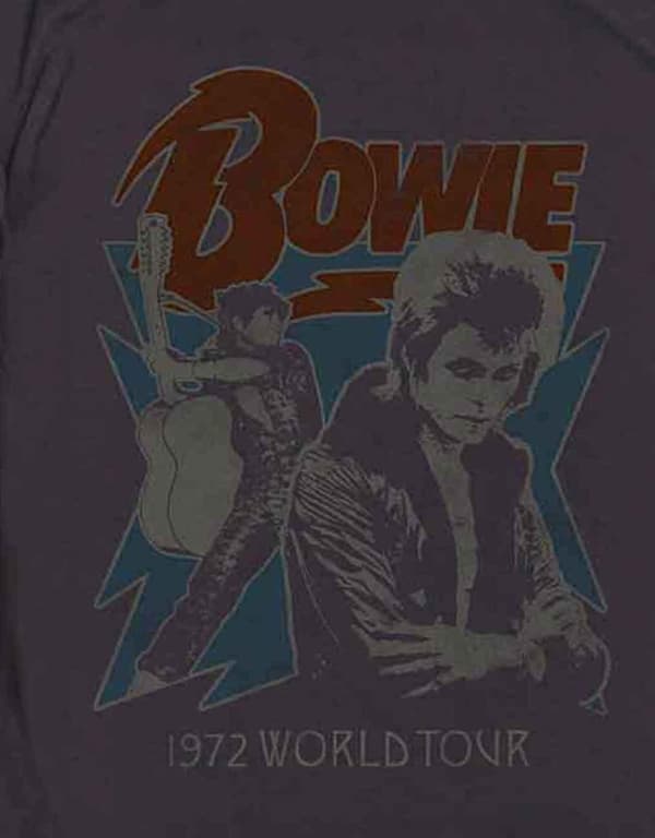 David Bowie T Shirt Distressed 1972 World Tour Poster Ziggy Official Mens Black