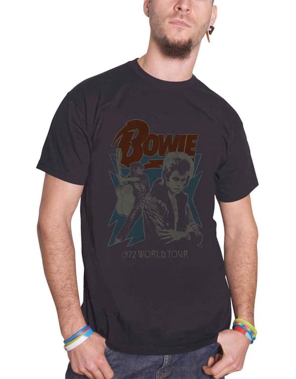 David Bowie T Shirt Distressed 1972 World Tour Poster Ziggy Official Mens Black