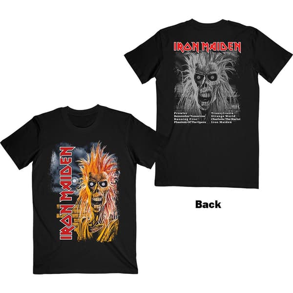 Iron Maiden Unisex T-Shirt: First Album Track list V.3. (Back Print) (Large)