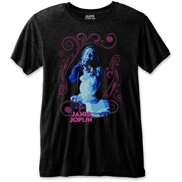 Janis Joplin Unisex T-Shirt: Floral Frame (Large)