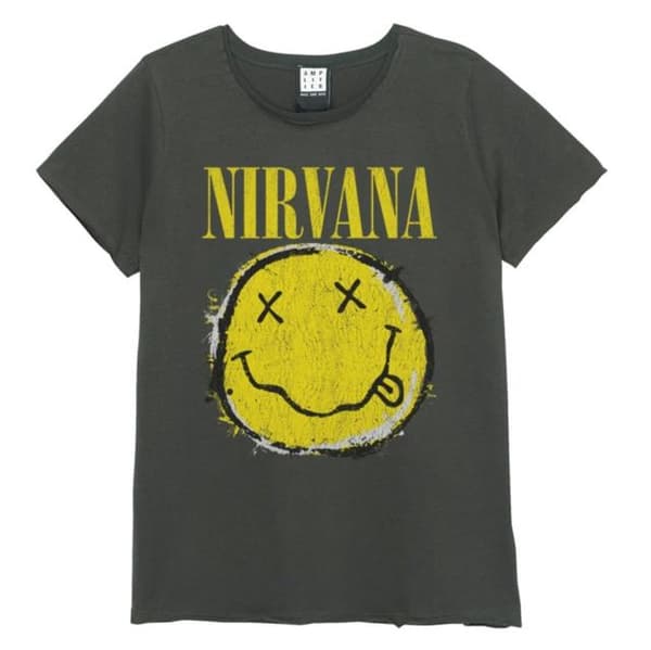 Nirvana: Worn Out Smiley Amplified Vintage Charcoal Medium Ladies T Shirt