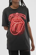 Miniatyrbild 3 av 4: The Rolling Stones T Shirt Neon Light Band Logo Official Unisex Charcoal