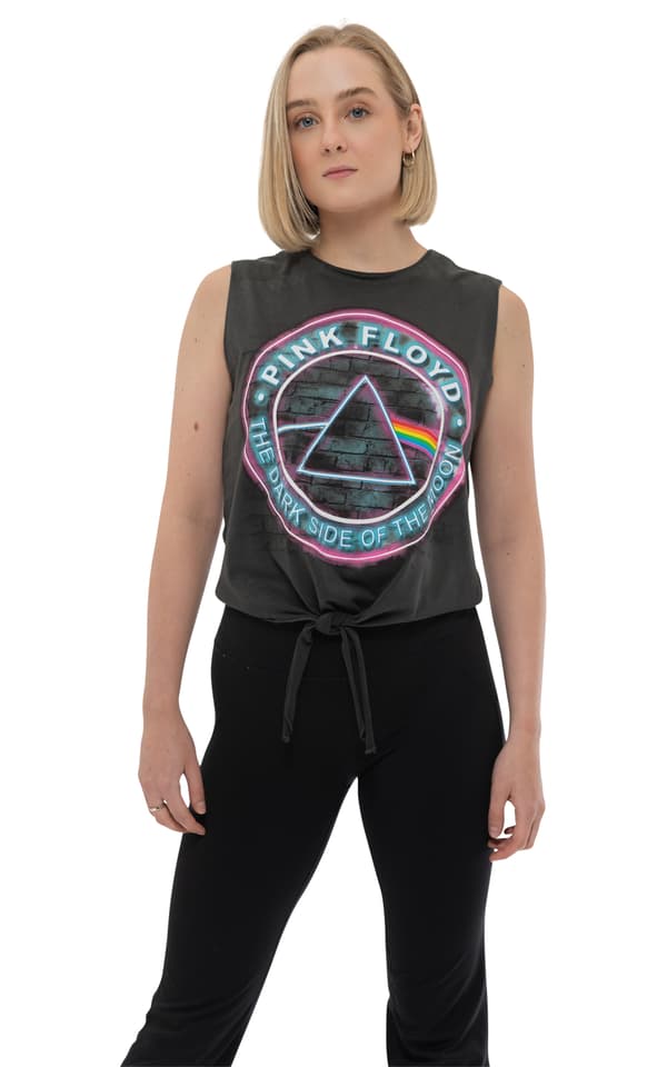 Pink Floyd T Shirt Dark Side of the Moon Neon Sign Womens Sleeveless Grey S