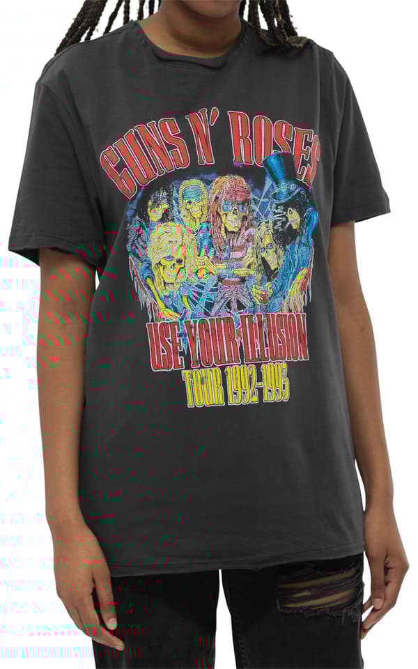 Guns N' Roses T Shirt Use Your Illusion Tour Band Logo Official Unisex Charcoal