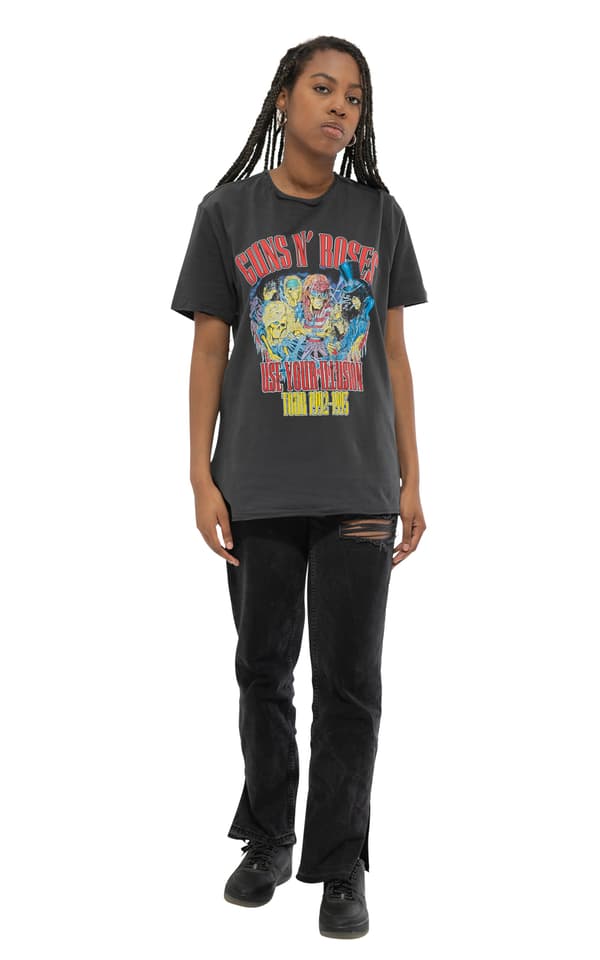Guns N' Roses T Shirt Use Your Illusion Tour Band Logo Official Unisex Charcoal