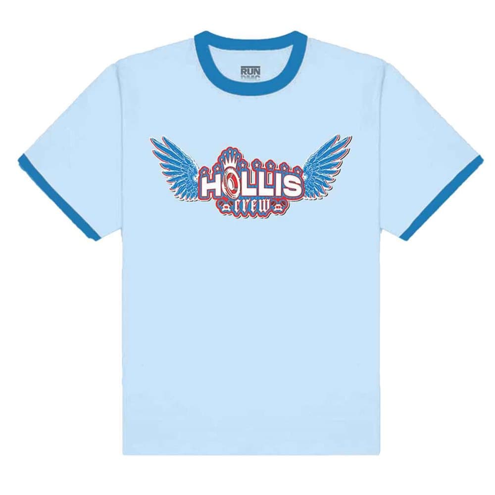 Run DMC Ringer T Shirt Hollis Crew Band Logo Official Unisex Sky Blue