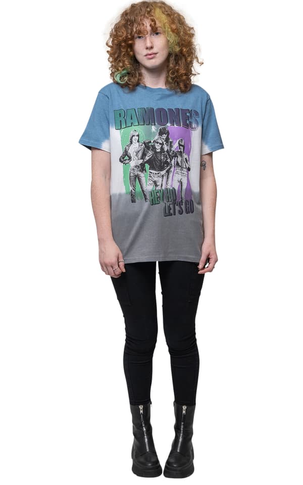 Ramones T Shirt Hey Ho Retro Band Logo Official Unisex Dip Dye Blue