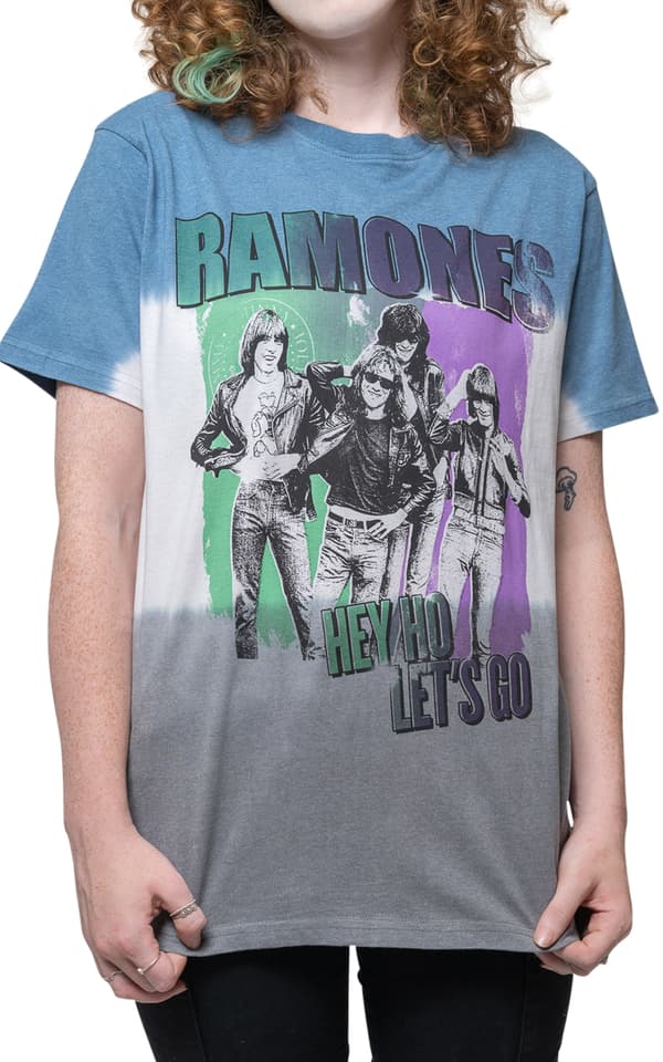 Ramones T Shirt Hey Ho Retro Band Logo Official Unisex Dip Dye Blue
