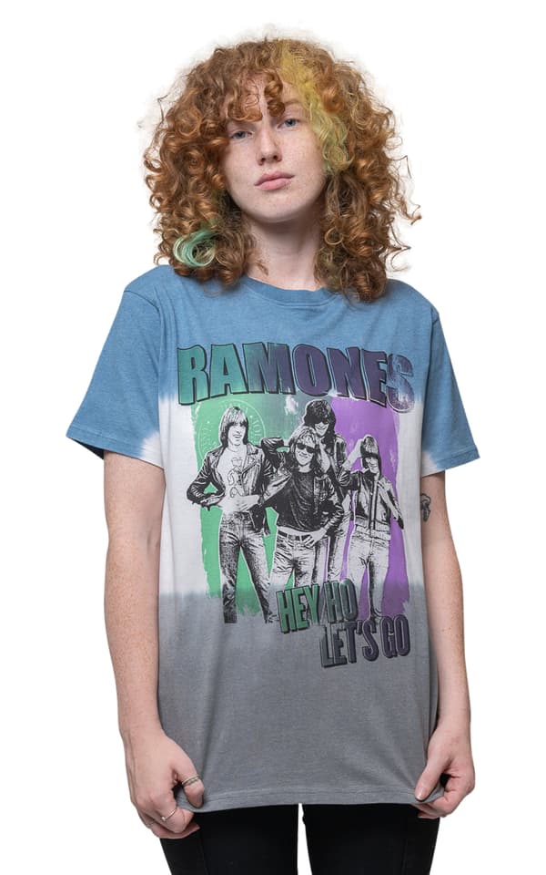 Ramones T Shirt Hey Ho Retro Band Logo Official Unisex Dip Dye Blue