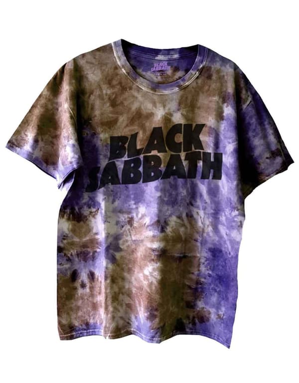 Black Sabbath T Shirt Wavy Band Logo Official Unisex Dye Wash Purple Purple L
