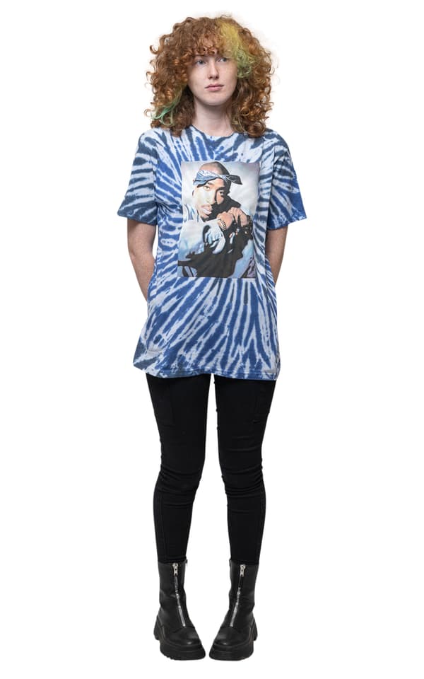 Tupac T Shirt 2PAC Blue Photo Swirl Logo Official Unisex Tie Dye Blue