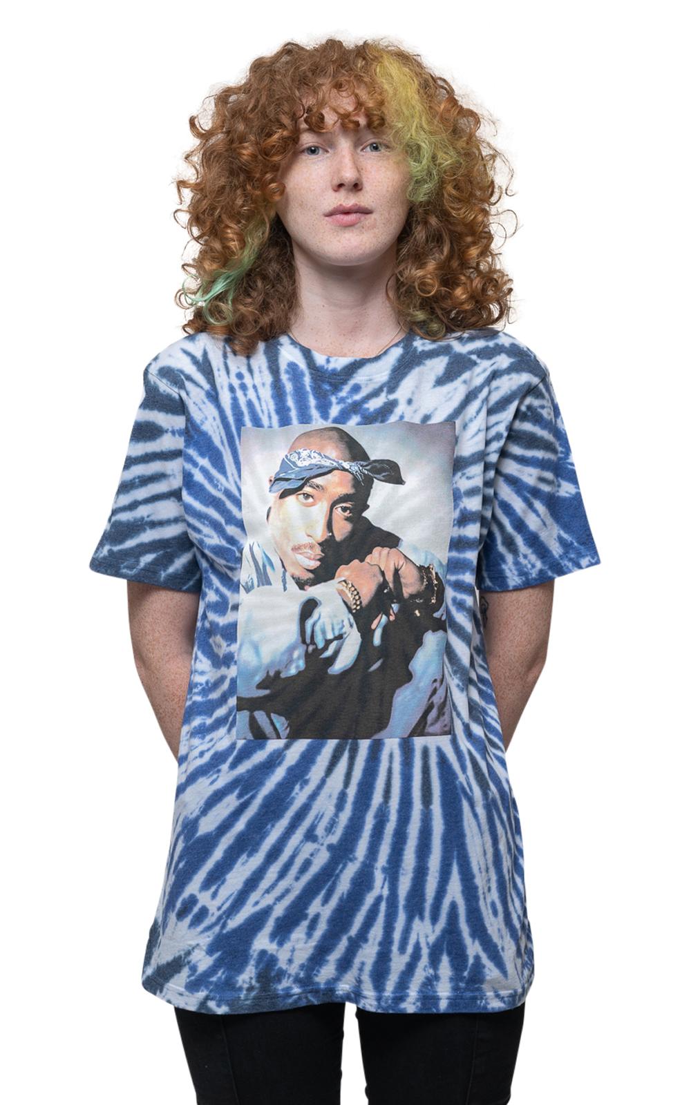 Tupac T Shirt 2PAC Blue Photo Swirl Logo Official Unisex Tie Dye Blue
