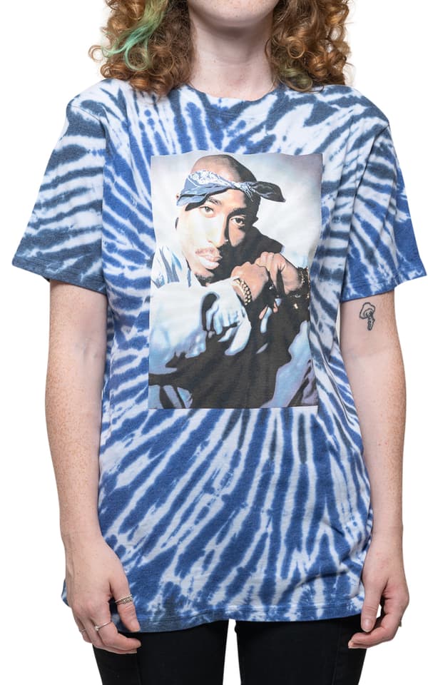 Tupac T Shirt 2PAC Blue Photo Swirl Logo Official Unisex Tie Dye Blue