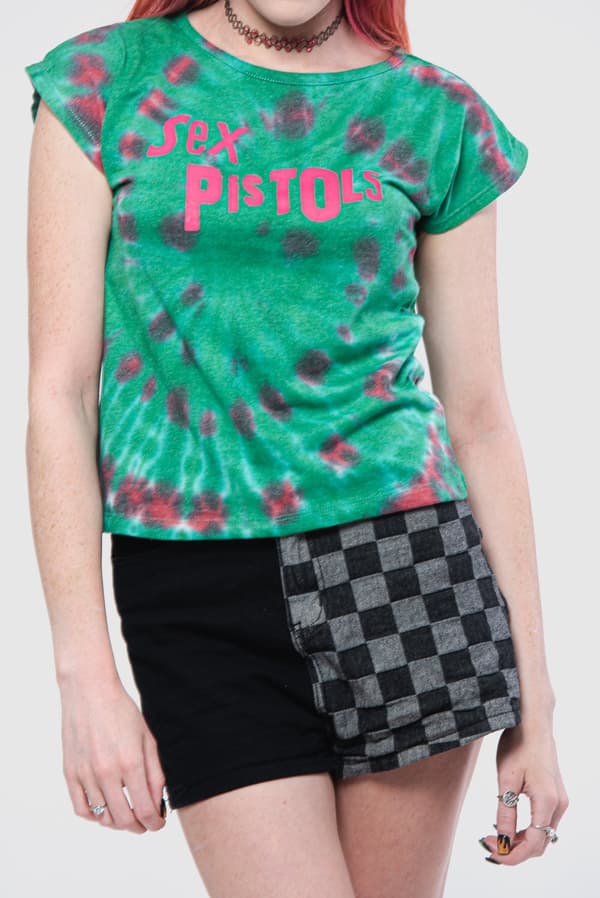 The Sex Pistols Crop Top Shirt Band Logo Official Womens Green Dye Wash