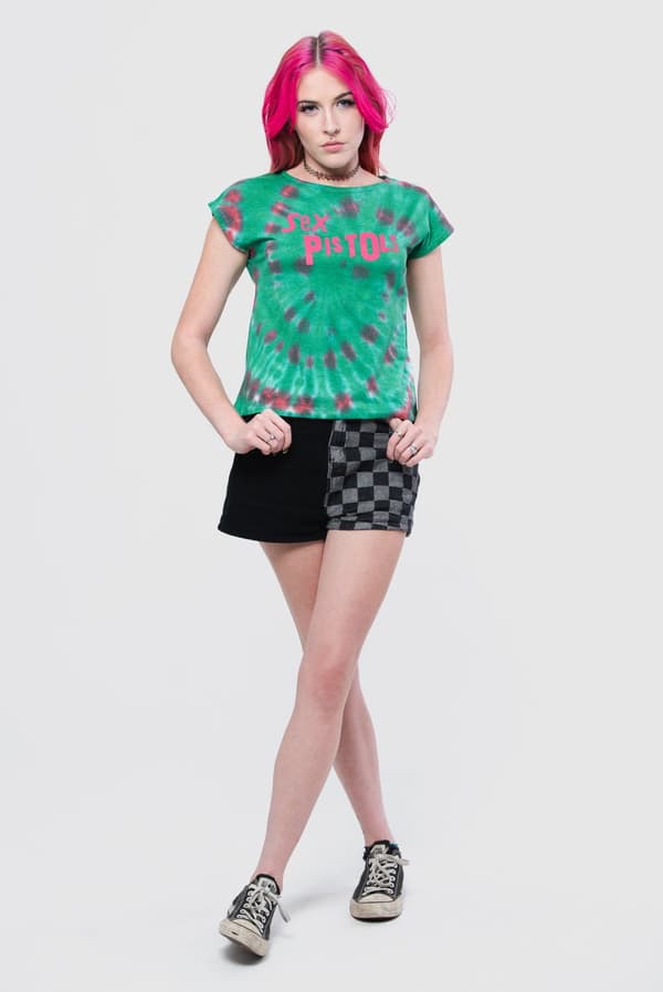 The Sex Pistols Crop Top Shirt Band Logo Official Womens Green Dye Wash
