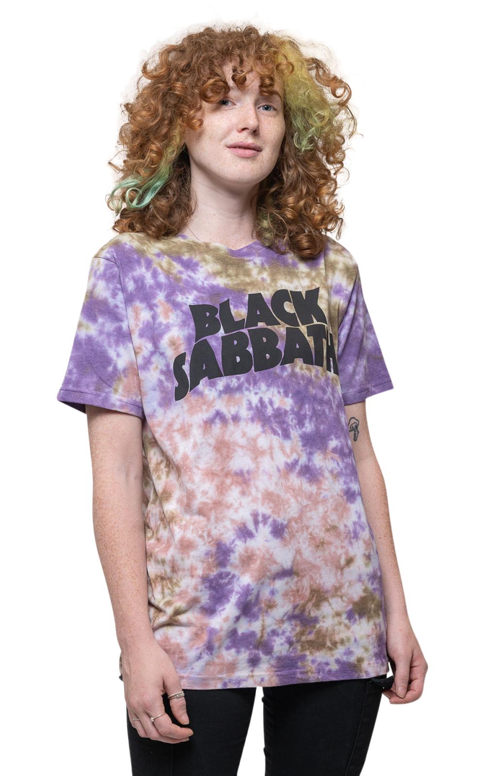 Black Sabbath T Shirt Wavy Band Logo Official Unisex Dye Wash Blue