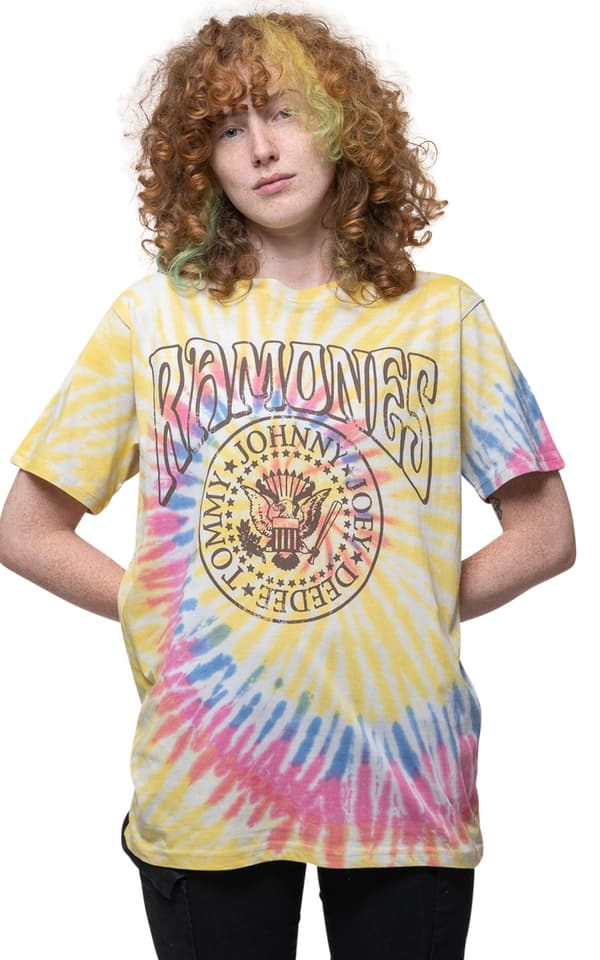 Ramones T Shirt Crest Psych Band Logo Official Unisex Dip Dye Yellow