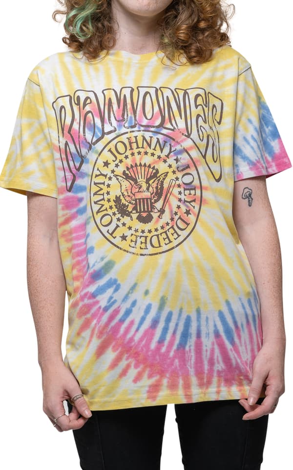 Ramones T Shirt Crest Psych Band Logo Official Unisex Dip Dye Yellow