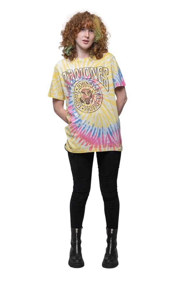 Ramones T Shirt Crest Psych Band Logo Official Unisex Dip Dye Yellow