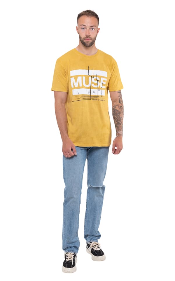 Muse T Shirt Origin of Symmetry Official Mens Orange Yellow Mineral Wash