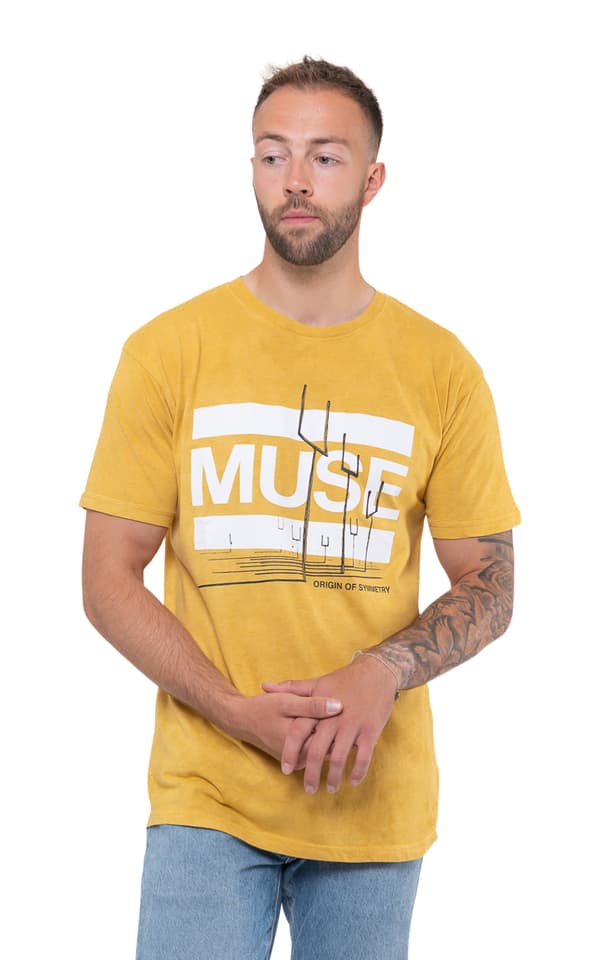 Muse T Shirt Origin of Symmetry Official Mens Orange Yellow Mineral Wash Yellow S