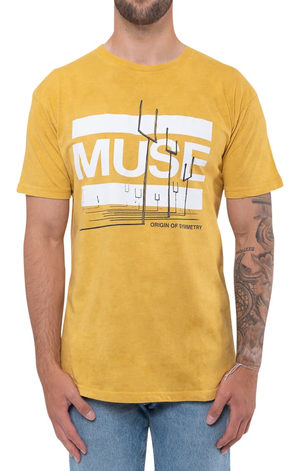 Muse T Shirt Origin of Symmetry Official Mens Orange Yellow Mineral Wash