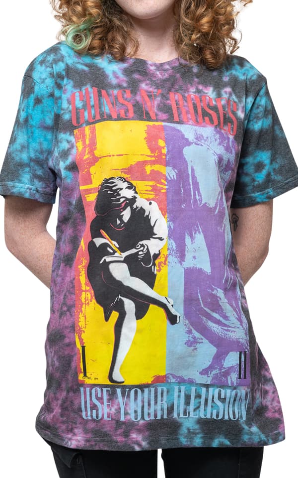 Guns N' Roses T Shirt Use Your Illusion Logo Official Unisex Dye Wash Blue