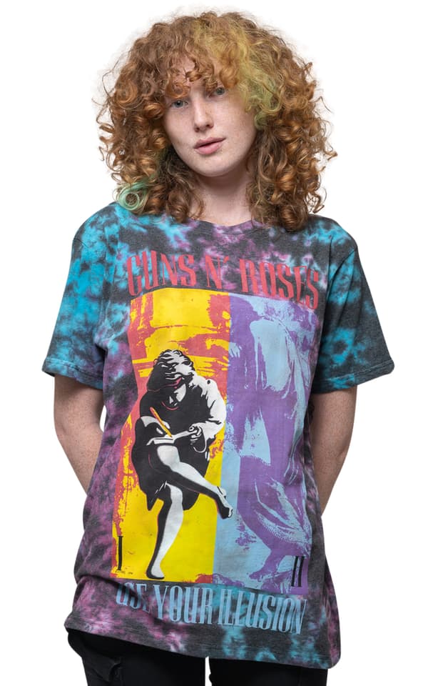 Guns N' Roses T Shirt Use Your Illusion Logo Official Unisex Dye Wash Blue