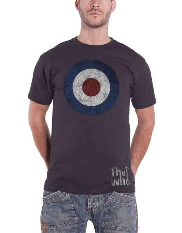 The Who T Shirt Distressed Target band Logo Official Mens Black Black S