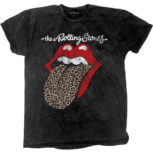 The Rolling Stones Unisex T-Shirt: Leopard Tongue (Acid Wash) (Small)