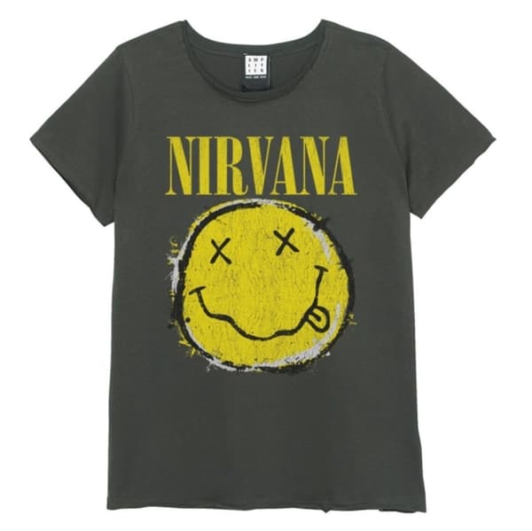 Nirvana: Worn Out Smiley Amplified Vintage Charcoal Medium Ladies T Shirt