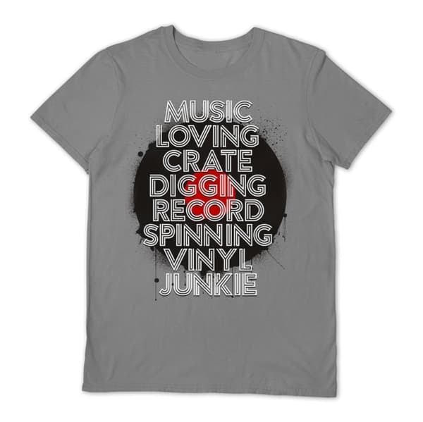 Vinyl Junkie - Music Loving Crate Digging Grey T-Shirt (M)