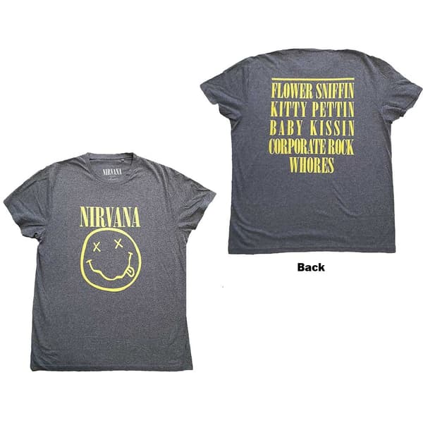 Nirvana Unisex T-Shirt: Yellow Smiley (Back Print)  (XX-Large)
