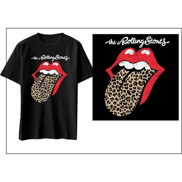 The Rolling Stones Unisex T-Shirt: Leopard Print Tongue (Small)