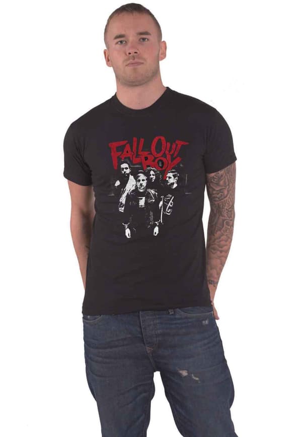 Fall Out Boy T Shirt Punk Scratch Band Logo Official Mens Black Black S