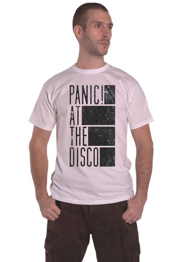 Panic! At The Disco T Shirt Bars Band Logo Official Mens White