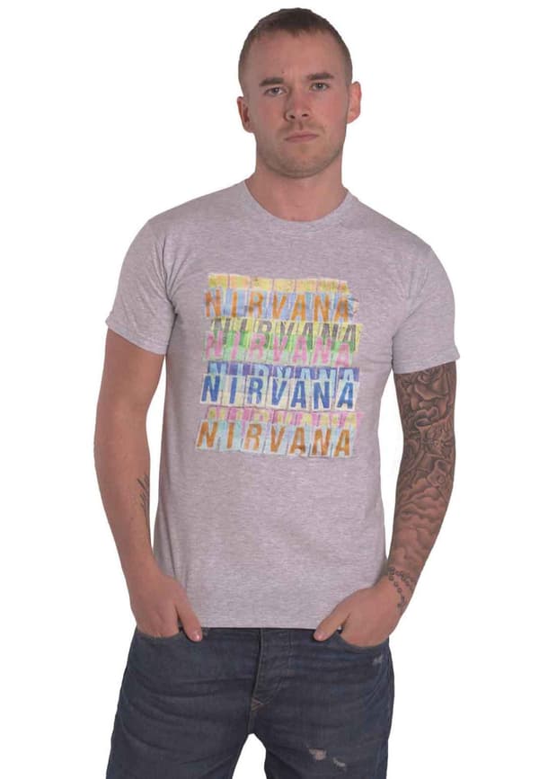 Nirvana T Shirt Repeat Band Logo Official Mens Grey