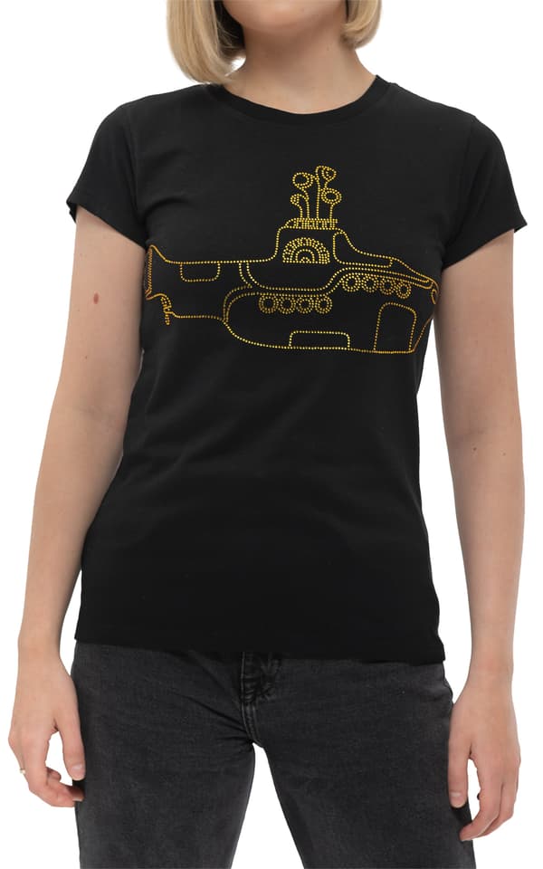 The Beatles T Shirt Yellow Submarine Diamante Official Womens Skinny Fit Black