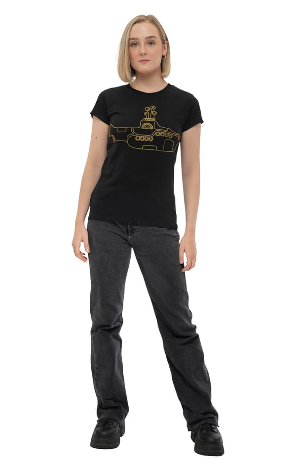 The Beatles T Shirt Yellow Submarine Diamante Official Womens Skinny Fit Black