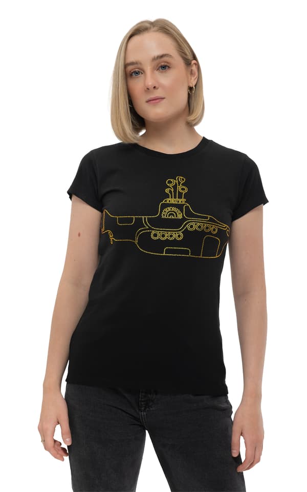 The Beatles T Shirt Yellow Submarine Diamante Official Womens Skinny Fit Black Black XXL