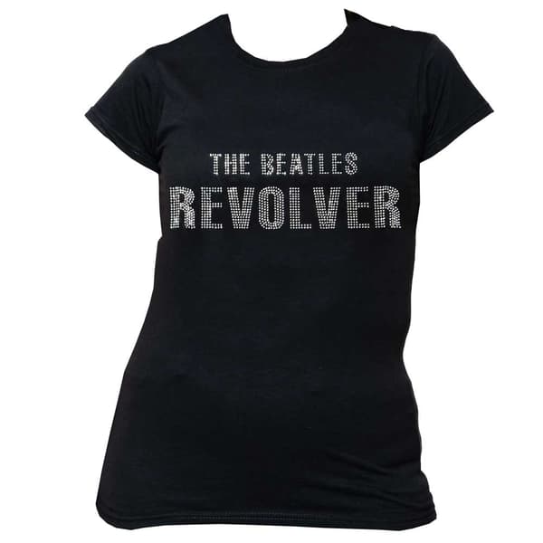 The Beatles T Shirt Revolver Diamante Official Womens Skinny Fit Black