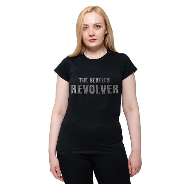 The Beatles T Shirt Revolver Diamante Official Womens Skinny Fit Black