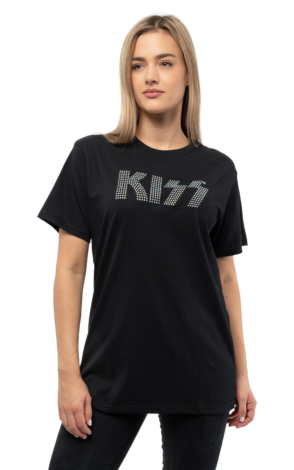 KISS T Shirt Diamante Classic Band Logo Official Mens Black