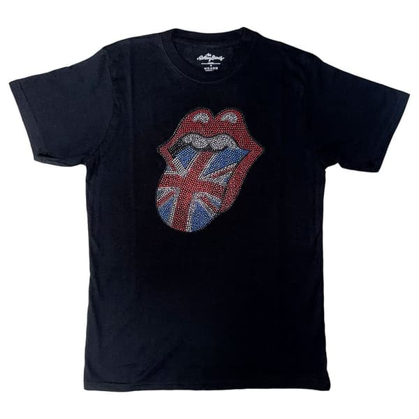 The Rolling Stones T Shirt Union Jack Diamante Tongue Official unisex Black